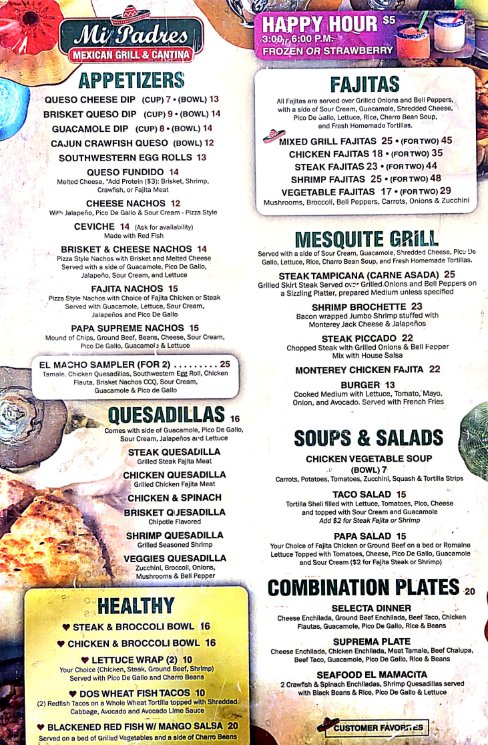 Front of Menu